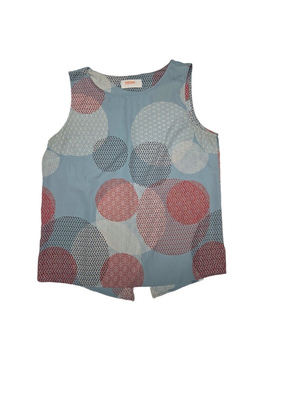 Renee C Women Blue Red Geometric Circle Print Sleeveless Blouse Top Size M